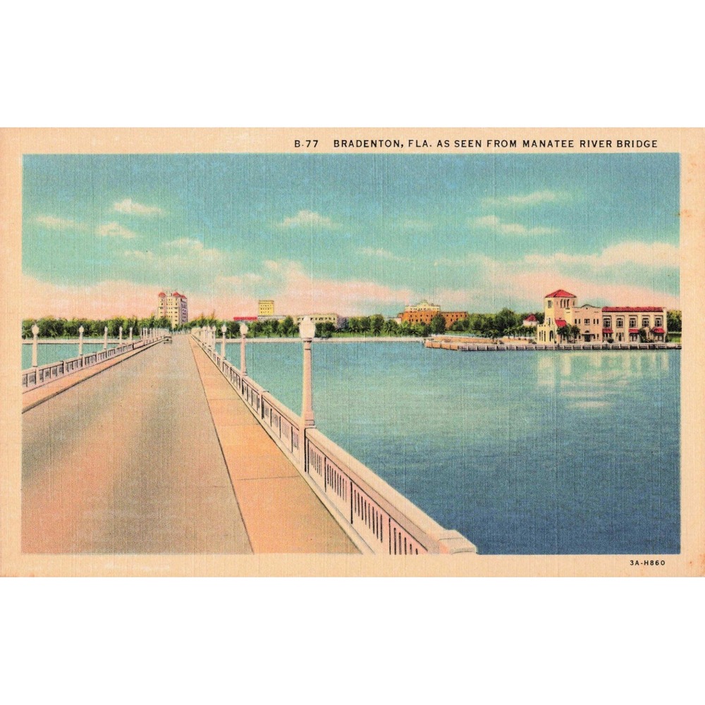 Vintage Bradenton Florida Manatee River Bridge Linen Postcard B-77